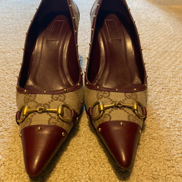 Authentic Gucci monogram studded 3" heel shoes - Picture 3 of 6